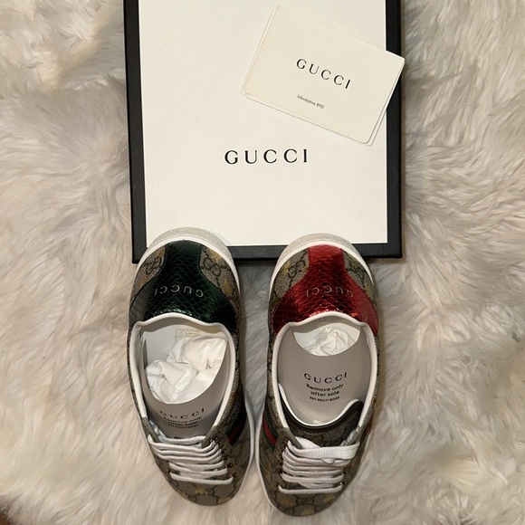 Women's Size 38.5 EU (8.5 US) GUCCI ACE GG Supreme Sneaker with Bees - Picture 7 of 9